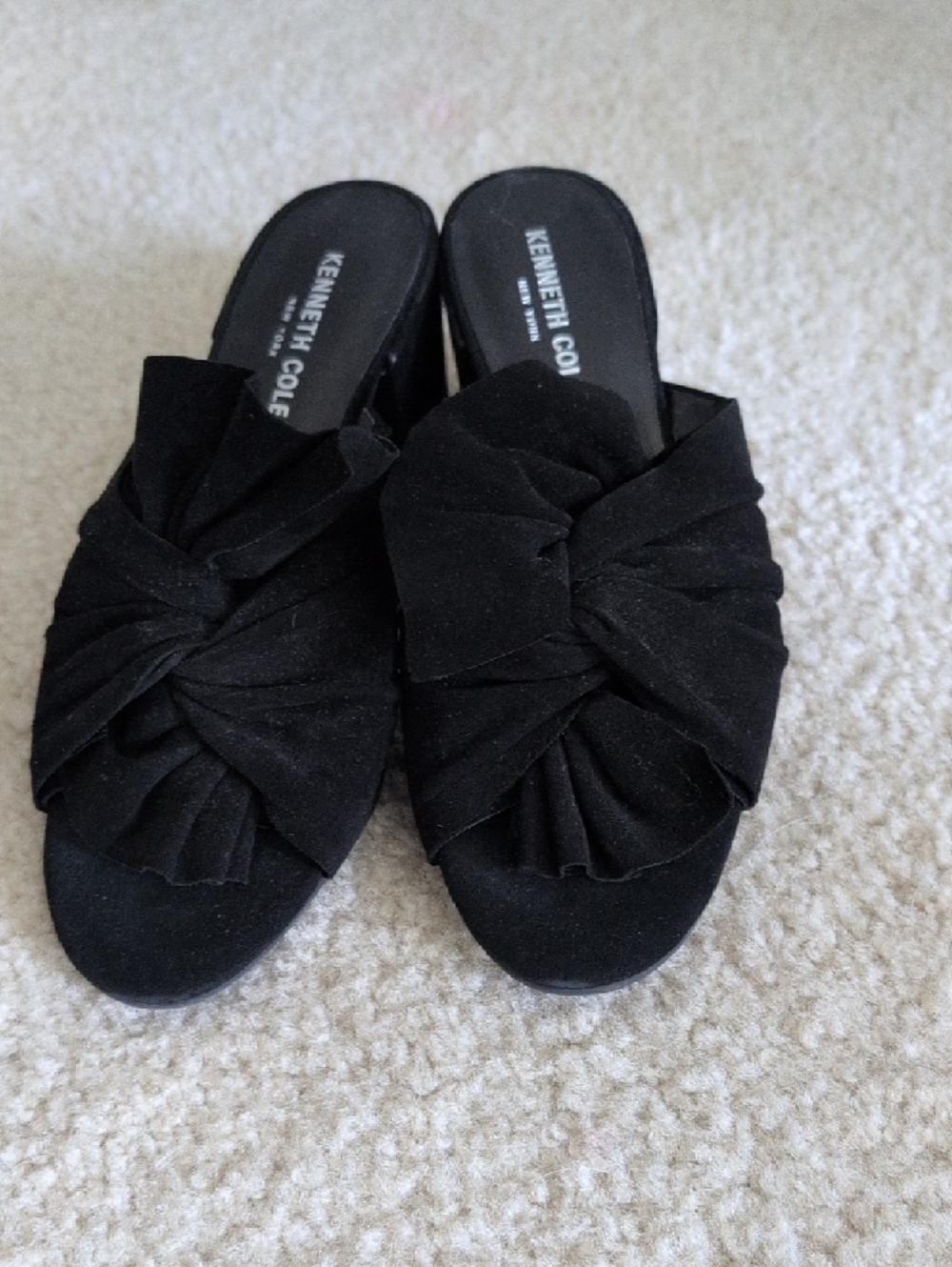 NWOT Partial Tag Kenneth Cole Leather Black Knot-Front Slide Mules